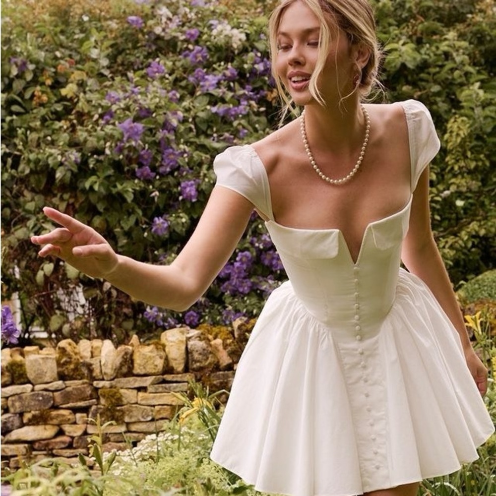House of Cb ‘Florence’ White Cotton Corset Mini Dress NWT